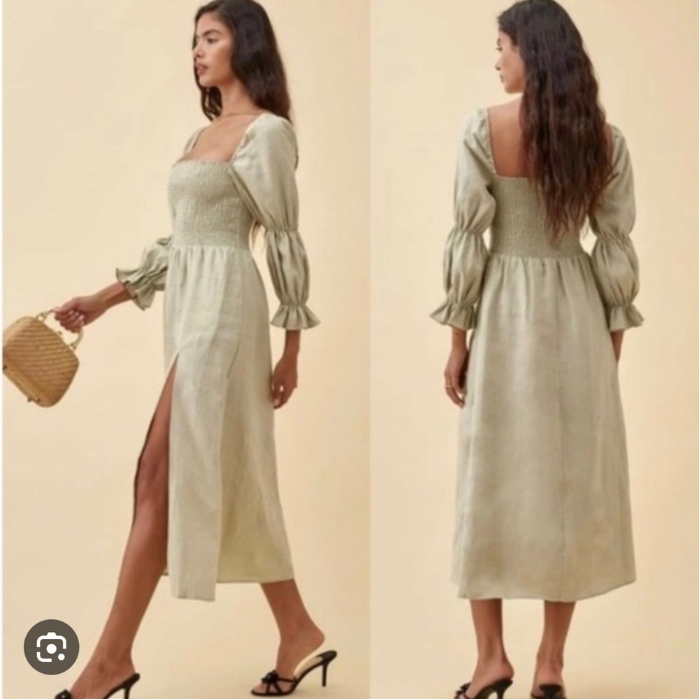 Reformation Hyland Green linen Dress XS